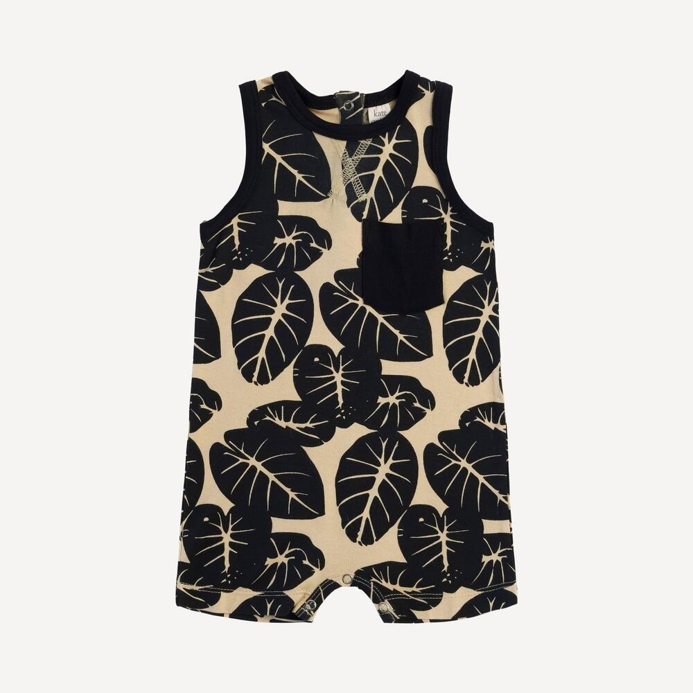 Kate Quinn Black Taro Leaf Pocket Tank Sport Topstitch Union Shortie Size 18-24M